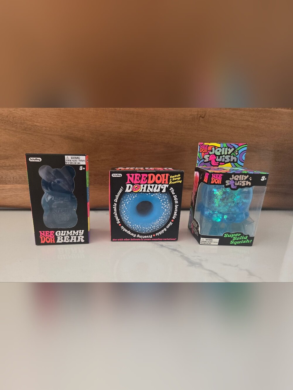 NIB Blue NeeDoh Toy Bundle Lot - Gummy Bear, DONUT, JellySquish
